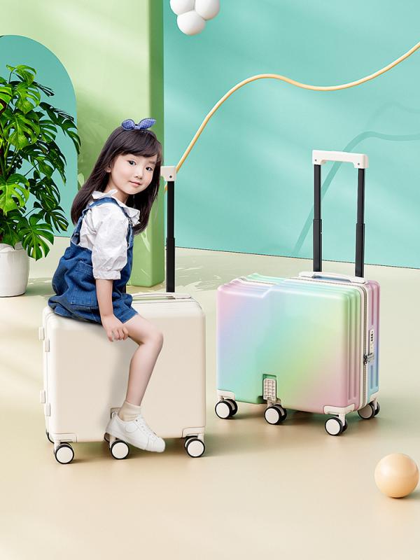 六輪 万向輪 パープル 乗用可能 パステルカラー トランク キッズ 女の子 高機能 スーツケース 20寸 18寸 ホワイト ピンク イエロー ブラック ブルー 59.99cm 子供 虹色 旅行用