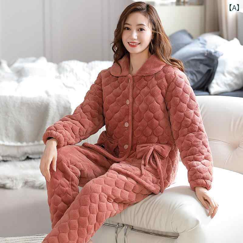 上下セット 中綿入り あったか 厚手 高級感 三層キルティング 保温 サンゴフリース 秋冬用 ホームウェア パジャマ 長袖 長ズボン レディース ルームウェア ミセス ナイトウェア