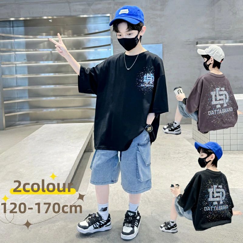 樂天商城 - 半袖 小学生 デニムハーフパンツ 120cm おしゃれ セットアップ 可愛い キッズ 男の子 服 夏 韓国 中学生 高校生 140cm ダンス服 大きいサイズ 幼稚園 130cm 150cm 170cm 子供服 通学 160cm セットアップ 男の子 運動 子供