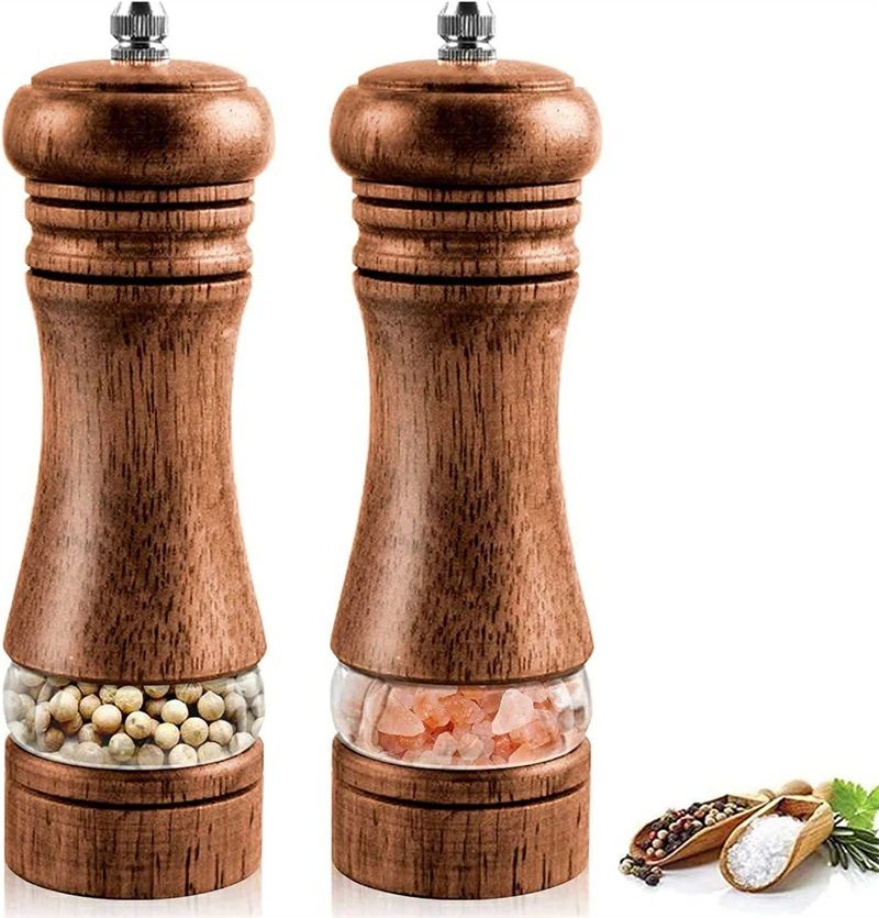 手動 ソルト 塩 2本セット 食卓 調味料 容器 2個入り おしゃれ スパイス 黒胡椒 天然オーク 調節 ミル 調味料 キッチン ペッパーミル 料理 木 木製 木製 ミル 胡椒 水洗い 香辛料 粗さ