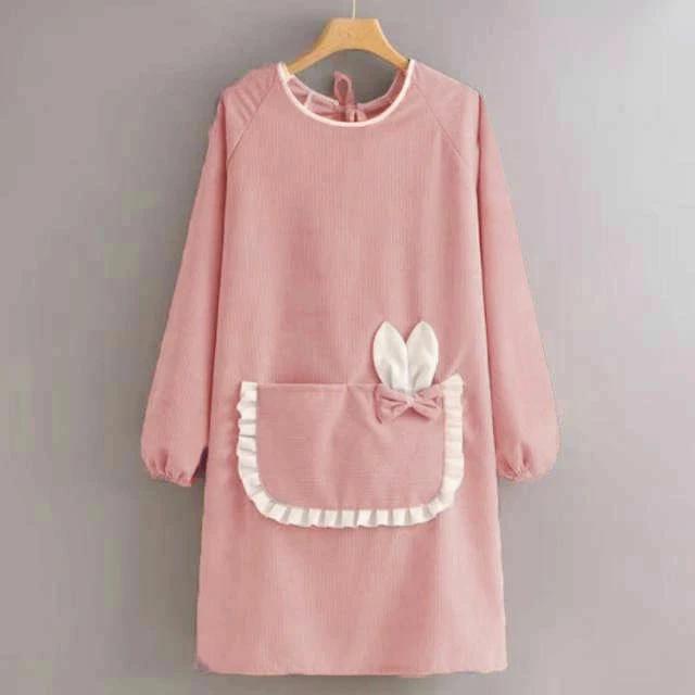 かっぽう着 くすみカラー かわいい コーデュロイ 暖かい チ 袖ゴム入り 長袖 割烹着 エプロン ワンピース おしゃれ コーデュロイ