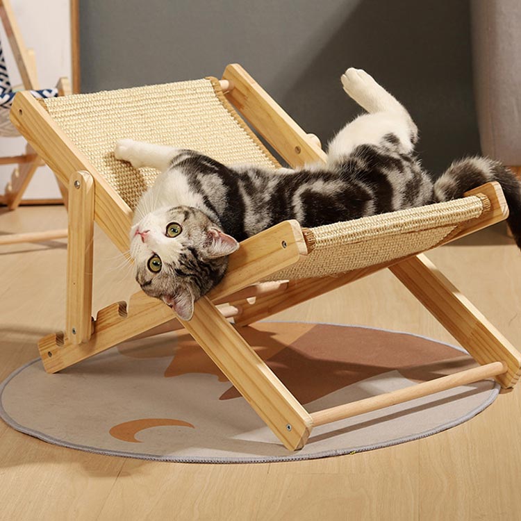 ハンモック 大型ベアリング ペット ペット ソファ 自立 木製 ラウンジチェア 猫用...