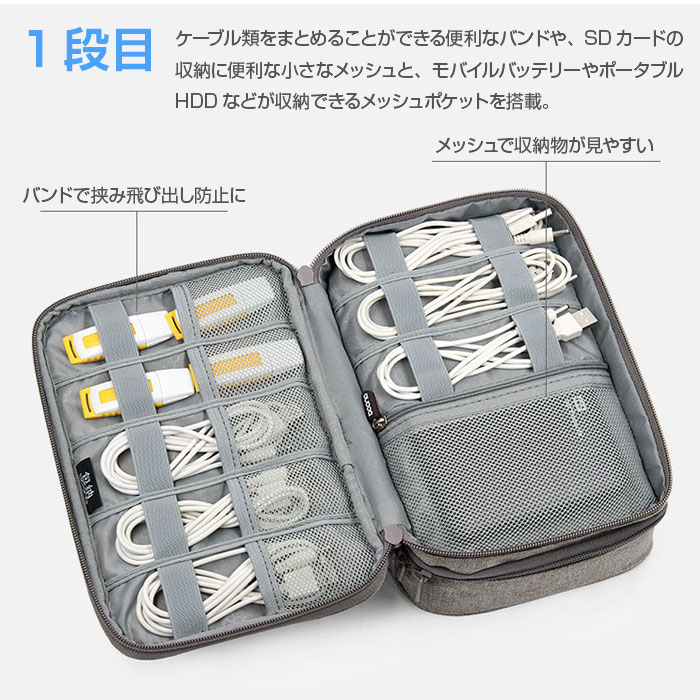 ガジェットポーチ PC用品 小物 収納バッグ 二段構造 ケーブル 充電器 マウス PC周辺機器 Switch 収納 シンプル 旅行 出張 ◇FAM-BN-B004 hokutostore-10101395 hokutostore サンプル画像3