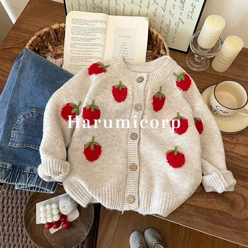 長そで キッズ おしゃれ 130cm 100cm 赤ちゃん クリスマス ユニセックス カーディガン 洗える 入園 カットソー ジュニア かわいい90cm 女の子 120cm ニット トップス 春秋冬 ゆったり 入学 セーター 110cm ベビー服イチゴ柄 ギフト 出産祝い シンプル 小学生 幼稚園