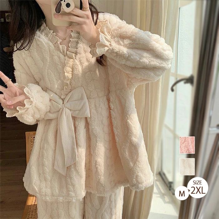 ナイト 上下セット 寒さ対策 パジャマ 厚手 可愛い 黒 大人 ベロア パンツ 秋冬 ルームウェア きれいめ 2点セット ゆる 寝間着 快適 暖かい 寝巻き 優しい肌ざわり ピンク ブラック 前開き 春 もこもこ 秋冬 切り替え 長袖 柔らかい レディース