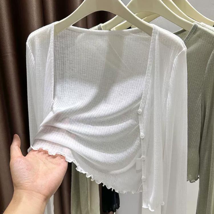 シアーカーディガン レディース トップス 長袖 UVカット ショート丈 透け サマー シースルー カーディガン 薄手 春 夏 シアートップス Vネック シースルー 羽織り 長袖 ゆったり 軽い 涼しい 透け 紫外線 UVケア 冷房対策 日焼止め 通勤 仕事用 おしゃれ カジュアル hokutostore-10064657 hokutostore サンプル画像2