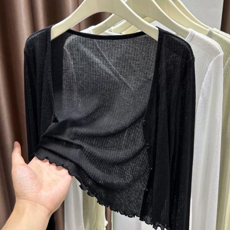 シアーカーディガン レディース トップス 長袖 UVカット ショート丈 透け サマー シースルー カーディガン 薄手 春 夏 シアートップス Vネック シースルー 羽織り 長袖 ゆったり 軽い 涼しい 透け 紫外線 UVケア 冷房対策 日焼止め 通勤 仕事用 おしゃれ カジュアル hokutostore-10064657 hokutostore サンプル画像3