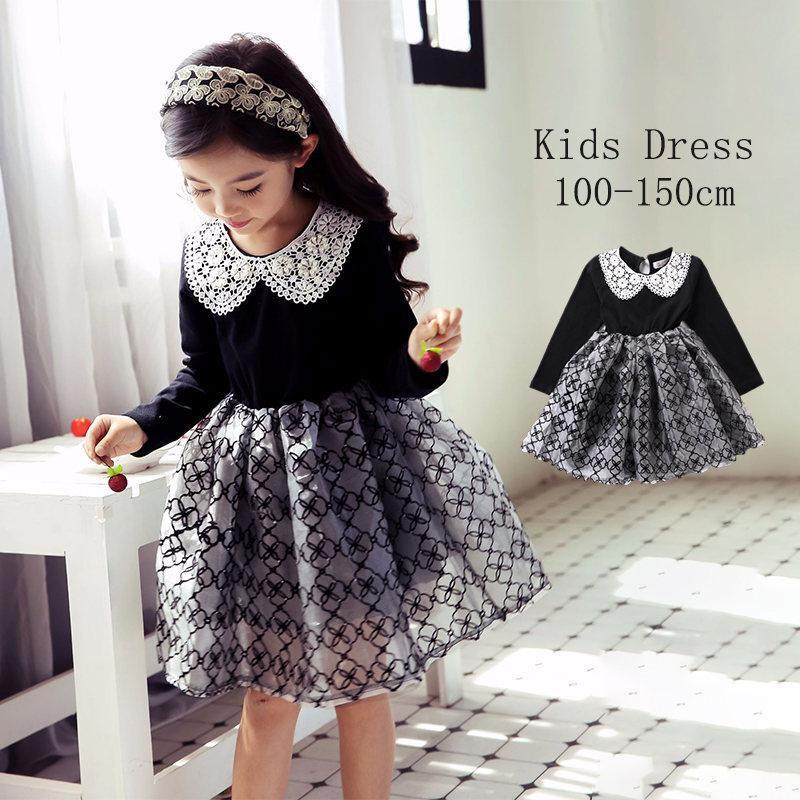 120cm 韓国風 春 ワンピース 冬 黒 秋 長袖 100cm 卒業式 130cm 発表会 レース レース 新作 ペチコート 子ども服 140cm 冬 スリップ 入学式 子供服 結婚式 女の子 春 フォーマル プルオーバー レース ナチュラル チュールスカート 110cm キッズ用 秋