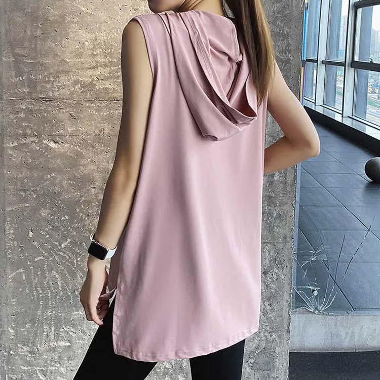 通気性 フィットネス 服 夏 トップ ヨガ Tシャツ タンクトップ スウェットシャツ スポーツウェア 薄部 フード付き Tシャツ パーカー アイスシルク 袖なし 女性 トップス ひんやり 無地 レディース スポーツ ノースリーブ 速乾 ランニング ジム