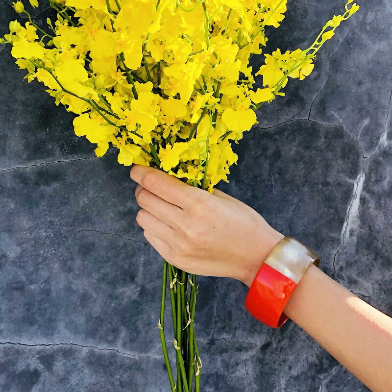 カラーホーン ワイドバングル ブレスレット バングル アクセサリー エスニック レッド オレンジ アイボリー ホワイト レディース パーティー アクセント 個性...