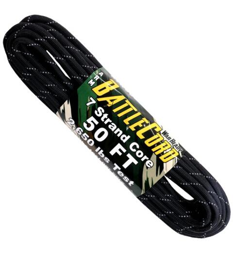 反射材付【 50ft 約15m / 色：Black 】 Reflective - Black Battle Cord アメリカ製 Atwood Rope MFG社製 バトルコード 太さ：約5.6mm 【ネコポス便対応】ネコポス便指定の場合は 厚さ制限のた…