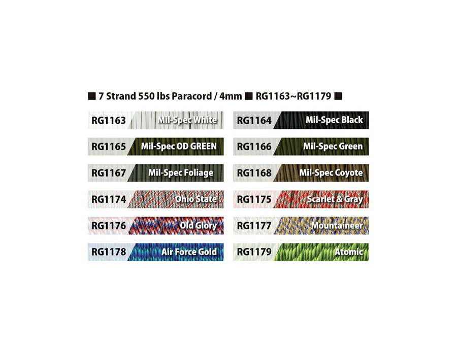 【ネコポス便対応】 【 3m カット売り 】 550 Para Cord アメリカ製 ナイロン製 パラコード , Atwood Rope MFG社製パラコード 太さ：約4mm ※ご注文時に色を指定してください。 1