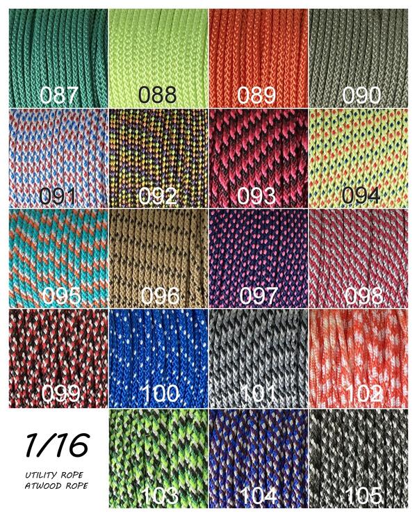 【ネコポス便対応】 【 1m カット売り 】 1/16 UTILITY ROPE (実測2mm径 ±0.2) , 耐荷重 45kg ATWOOD ROPE MFG社製 　ユーティリティロープ アメリカ製 素材 Synthetic (polypropylene) ,full fiber core 全繊維芯製 ※ご注文時に色を指定してください。