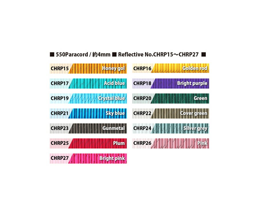【ネコポス便対応】 R【 1m カット売り 】 Reflective 550 Para Cord 中国製 ポリエステル製 リフレクティブ パラコード , パラコード 反射素材 太さ：約4mm ※ご注文時に色を指定してください。