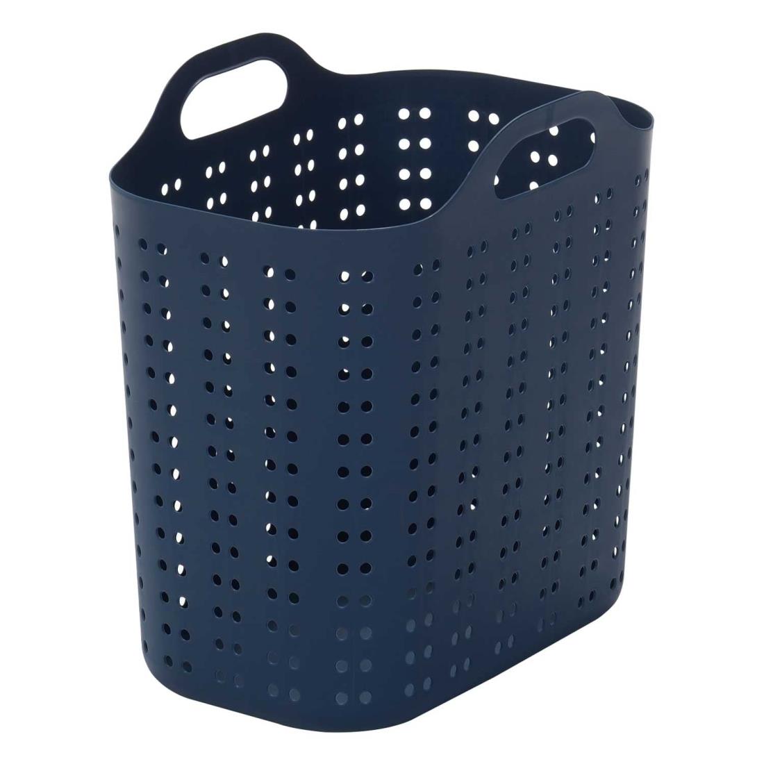 サンカ サンバッサ やわらか素材のソフトバスケット スリムなかたちですっきり収納 L ディープブルー ドット穴が小さく衣類が傷つきにくい 軽量 大型 大容量 通気性 片手で持ち運び プラスチック (幅42×奥行28×高さ42cm) 簡単お手入れ 清潔 ランドリー 洗濯かご 銭湯 サウ