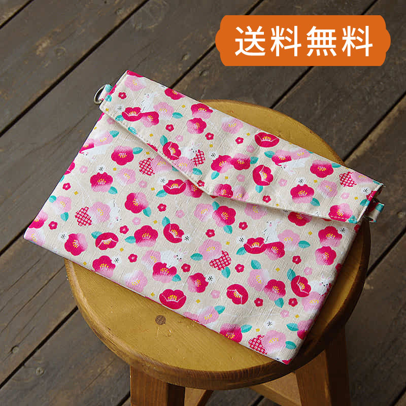 御朱印帳 袋 ポーチ カバン 椿うさぎ（ベージュ／黒） 送料無料 ホリーホック