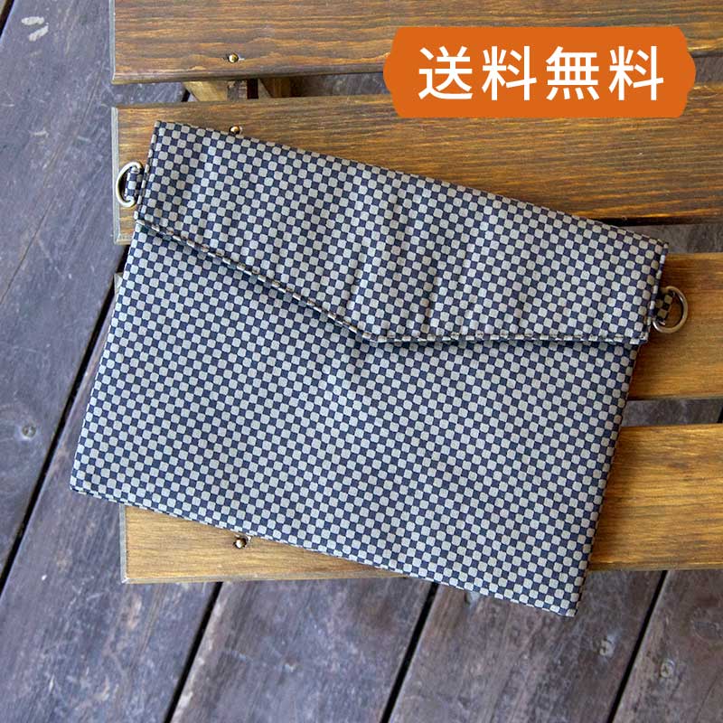 《ネコポス送料無料》【ショルダーストラップ対応】御朱印帳袋(御朱印帳ポーチ) ／市松柄（黒グレー） ..