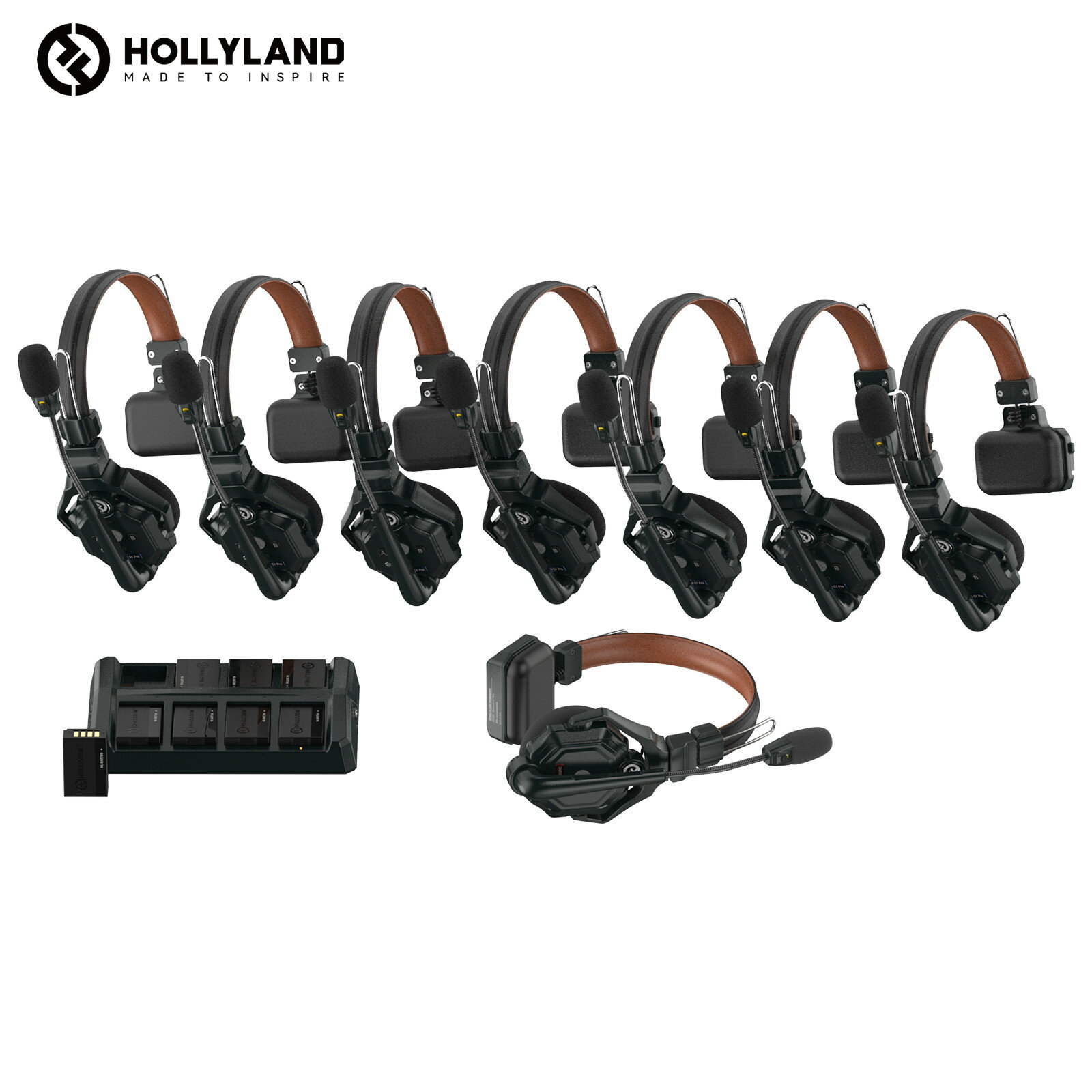 Hollyland Solidcom C1 Pro-8S ワイヤレスインカム 8台セット ノイズ キャンセリング・PTT・ミュート機能付き 全二重 通話範囲350m 親機x1子機x7 子機も増設可能 小型軽量ヘッドセット 設定不要 箱から出してすぐに使える同時通話システム