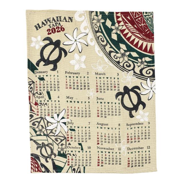 ハワイアン雑貨 カレンダー 2026年 ワンページカレンダー 壁掛けカレンダー ポスター ジュートカレンダー (ホヌ タパ) 送料無料 インテリア ハワイアン おしゃれ ハワイ雑貨 ハワイ 雑貨