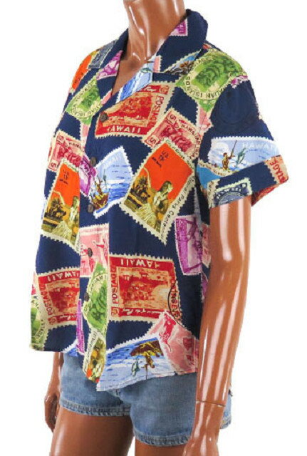 ハワイアン レディ－ス 半袖 アロハシャツ 開襟シャツ ALOHA MADE アロハメイド ハワイアン雑貨 (レディース/ネイビー) フララニ サーフブランド 雑貨 ハワイ ハワイアン