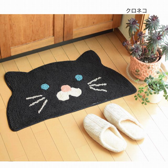 マルチマット 半円形 バスマット 動物 アニマル インテリアマット 玄関マット (クロネコ 猫) かわいい マット インテリア ハワイアン雑貨のサムネイル