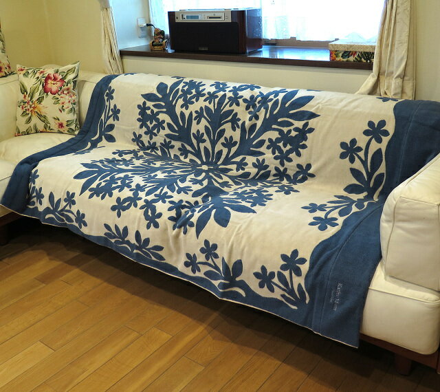 キャシーマム タオルケット ハワイアン アイランドスタイル タオルケット キルト柄 マハロシリーズ (プルメリア/アイボリー) ハワイアン雑貨 インテリア ハワイ 送料無料のサムネイル