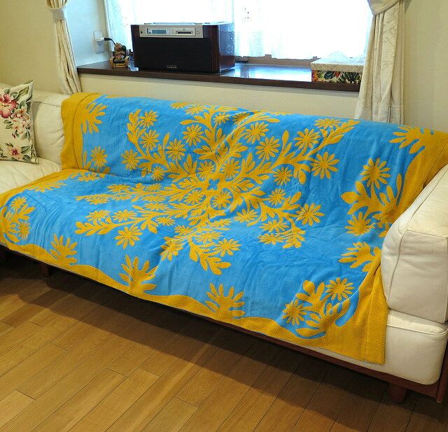キャシーマム タオルケット ハワイアン アイランドスタイル タオルケット キルト柄 マハロシリーズ (サンフラワー/ブルー) ハワイアン雑貨 インテリア ハワイ 送料無料のサムネイル