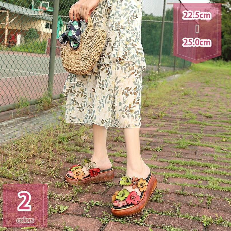 1000円OFFクーポン 美脚 ミュール サボ サンダル レディース ダブルベルト お花 つっかけ  ...