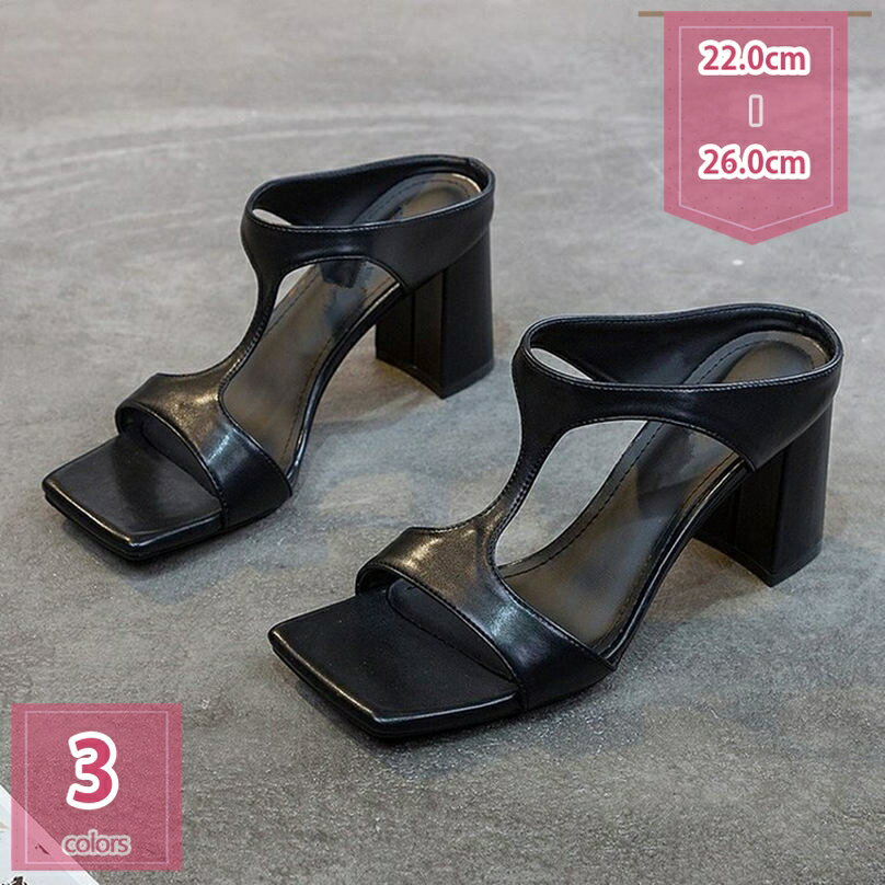1000円OFFクーポン ミュールサンダル ストラップ 太ヒール 7cm レディース サンダル スリ ...