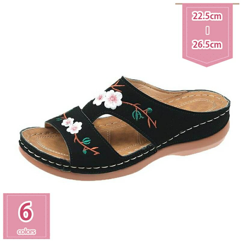 300円OFFクーポン 厚底 サンダル レディース ウェッジソール ミュール 刺繍 サボサンダル 歩 ...