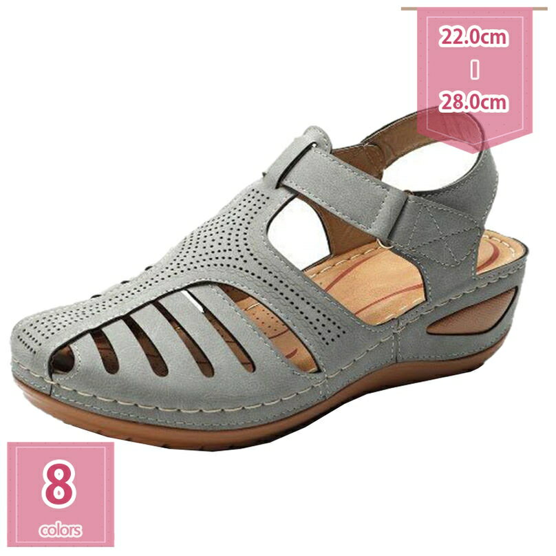 500円OFFクーポン グラディエーター サンダル レディース 大きいサイズ マジックテープ ウェッジソール コンフォート サンダル ラウンドトゥ ストラップ 厚底 リゾート 低反発 ウェッジサンダル レトロ ビーチサンダル レトロ ママ サンダル 夏 holosbird-goods1