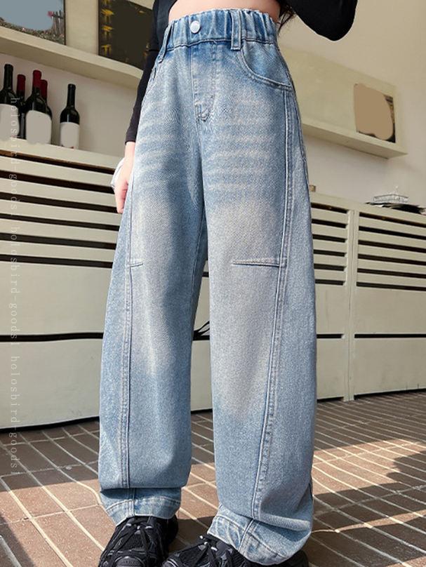 キッズ デニムパンツ ストレッチ ジーパン Gパン ベーシック 10分丈 長ズボン 男の子 女の子 男児 女児 カジュアル 子供服 春 秋 holosbird-goods1