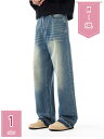 1600円OFFクーポン ワイド デニムパンツ メンズ ストレートジーパン バギー パンツ ゆったり カジュアル 無地 リラックス カッコイイ おしゃれ holosbird-goods1
