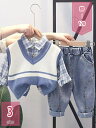 300円OFFクーポン 子供服 セットアップ セーター ニットベスト+ズボン+シャツ 長袖 3点セット 男の子 キッズ 上下セット フォーマル ベビー服 大きい...