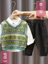 300円OFFクーポン 子供服 キッズ フォーマル スーツ 赤ちゃん 男の子 ベビー服 3点セット シャツ ニットカーディガン ズボン 子供スーツ 誕生日 卒園...