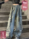 デニムパンツ 子供服 キッズ服 女の子 ガールズ 男の子 ボーイズ ズボン ロングパンツ デニム ジーパン ポケット ウエストゴム ゆったり ビックシルエット holosbird-goods1
