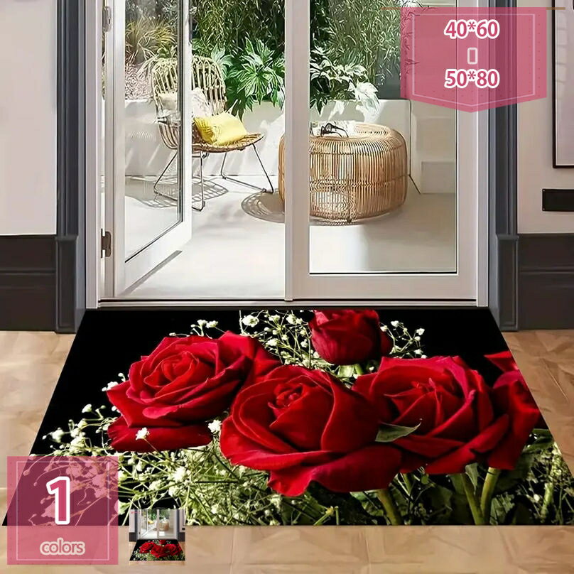 3D効果ラグマット 薔薇 柔らかい 洗える 吸水ニ 防音 防滑 玄関マット 子供部屋 床暖房対応 おしゃれ ..