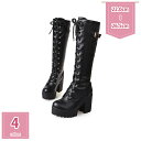 1000円OFFクーポン ロングブーツ 編み上げブーツ コスプレ 厚底 ロング レディース 可愛い 太ヒール 膝丈 ボア付き パーティー プラットフォーム 美脚 歩きやすい ハイヒール レースアップ オシャレ 黒 白 滑りにくい holosbird-goods1