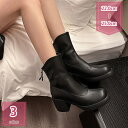 800円OFFクーポン 厚底 ハイヒール ストレッチブーツ レディース ブーツ ショートブーツ 太ヒール 歩きやすい 撥水 女性 秋 冬用 軽量 美脚 スクエアトゥ ステッチデザイン ストレッチ 柔らかい バックジップ 黒 白 茶 ブラウン holosbird-goods1