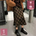 大きいサイズ チェック柄 スカート ミモレ丈 ロング ハイウエスト フレアスカート 表起毛 タータンチェック バイアスチェック ウエストゴム ファスナー ガーリー エレガント 原宿系韓国 holosbird-goods1