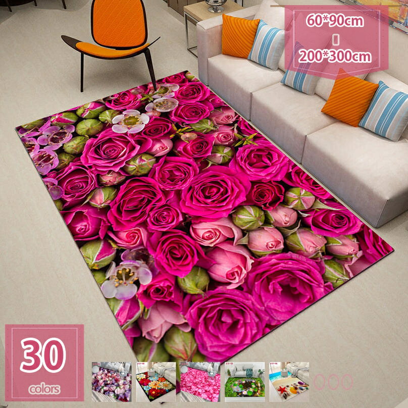 カーペット 3D効果 マット 花柄 薔薇/ローズ 西海岸 長方形 魚柄 自然風景 新生活応援 玄関 キッチン ..