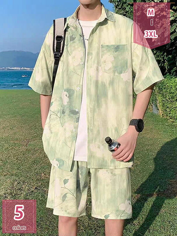 セットアップ メンズ 夏 半袖 父の日 ワークシャツ ショートパンツ 大きいサイズ 開襟シャツ 短パン スポーツ 春 五分袖 上下セット Tシャツ パーカー ハーフパンツ ゆったり 快適 無地 薄手 夏用 しゃれ 普段着 運動着 holosbird-goods1
