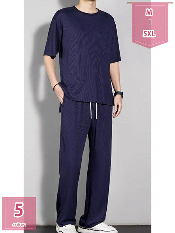 セットアップ メンズ 春夏 tシャツ ガウチョパンツ 半袖 ジャージ 上下セット スウェット 夏服 2点セット お洒落 スポーツウェア 男性 ルームウェア ゆったり 大きいサイズ 普段着 通気性 快適 無地 カジュアル トレーニング holosbird-goods1