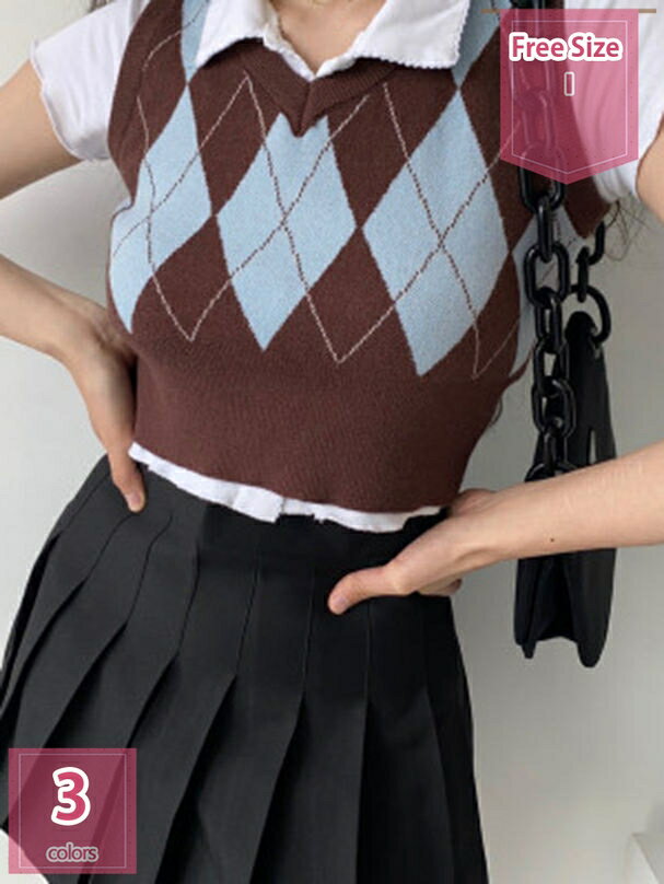 ニット ベスト レディース セーター アーガイル柄 バイカラー リブ ストレッチ 着痩せ 体型カバー シンプル カジュアル トップス 春 秋 冬 フォーマル 袖...