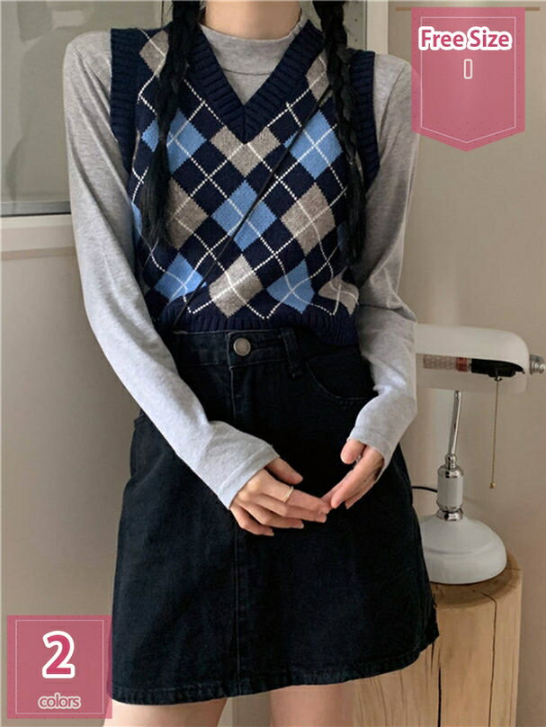 500円OFFクーポン ニットベスト レディース セーター 春 秋 冬 チェック柄 Vネック 大きいサイズ ノースリーブ おしゃれ ゆったり 女子 重ね着 トッ...