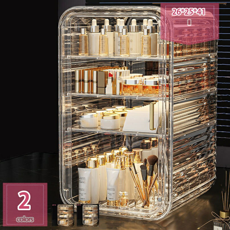 メイクボックス 大容量 化粧品収納ボックス コスメ収納 クリアケース コスメボックス おしゃれ 頑丈 アクセサリー収納 防塵 防水 卓上 収納ケース holosbird-goods1