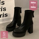 500円OFFクーポン 厚底 ハイヒール ストレッチブーツ レディース ブーツ ショートブーツ 太ヒール 歩きやすい 撥水 女性 秋 冬用 軽量 美脚 スクエアトゥ ステッチデザイン ストレッチ 柔らかい バックジップ 黒 痛くない 歩きやすい holosbird-goods1
