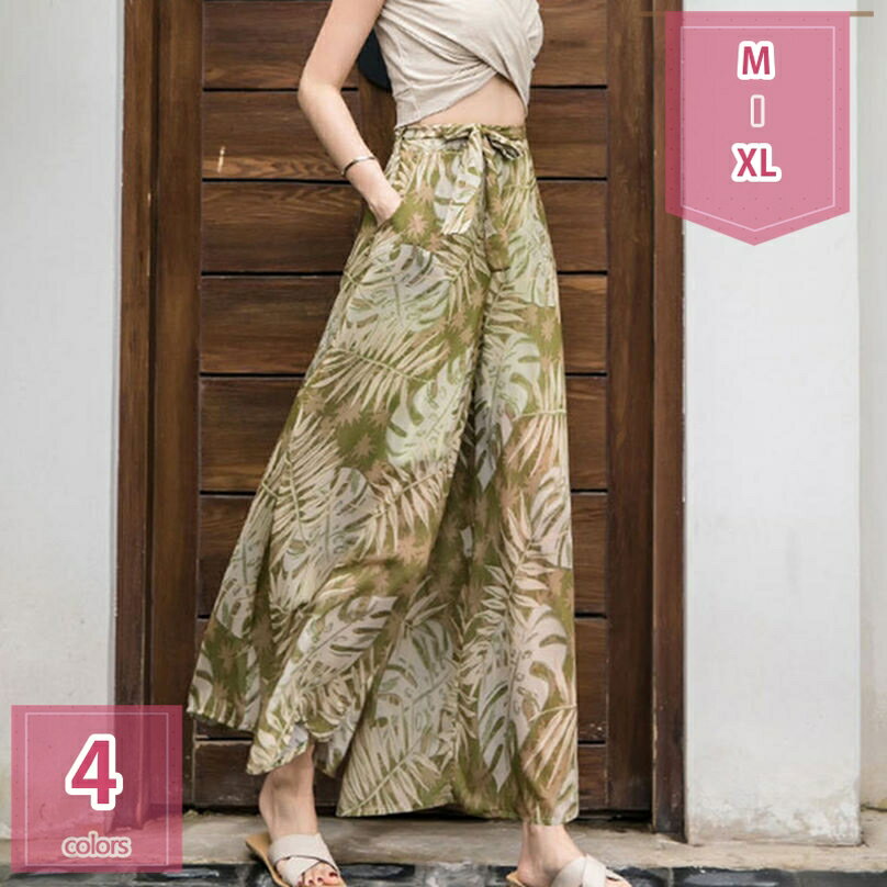 1000円OFFクーポン ビーチパンツ レディース おしゃれ 夏 シフォン ワイドパンツ ゆったり きれいめ パーティー お出かけ ゾート ガウチョパンツ オシャレ シンプル 花柄 プリント フレアパンツ 通気 着痩せ ファッション キュロット holosbird-goods1