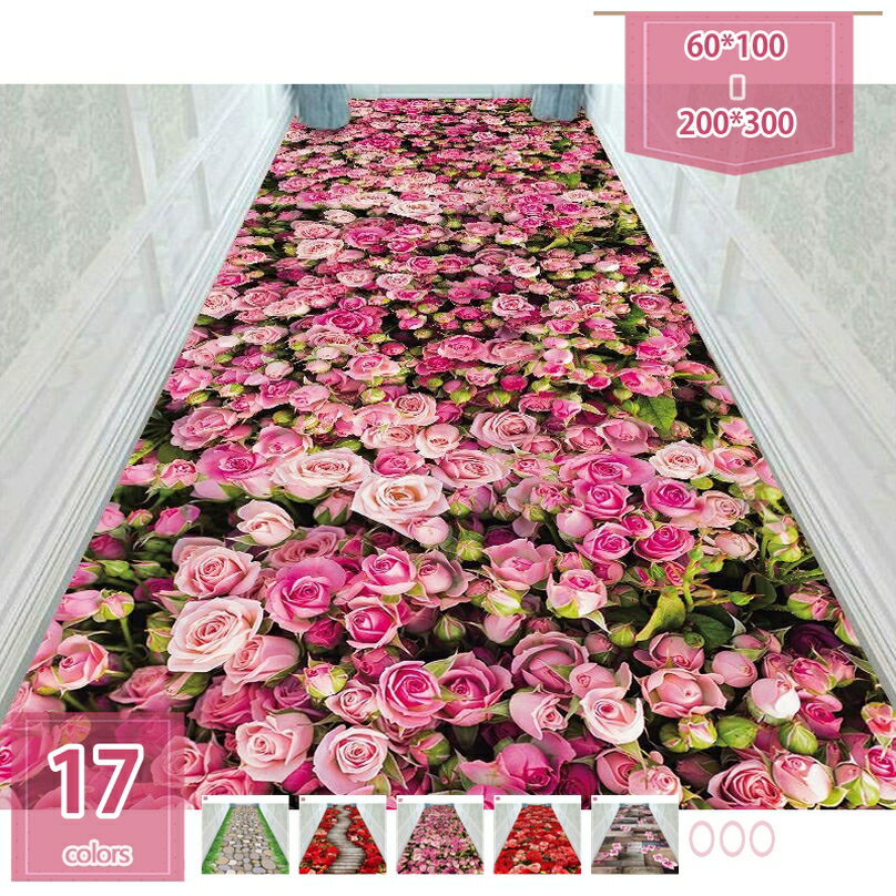 300円OFFクーポン キッチンマット 240 洗える ロング 廊下カーペット 台所マット おしゃれ ペルシャ風 花柄 薔薇 3D効果 じゅうたん 廊下マット 台所 キッチンマット子供 お年寄り 転倒防止 holosbird-goods1