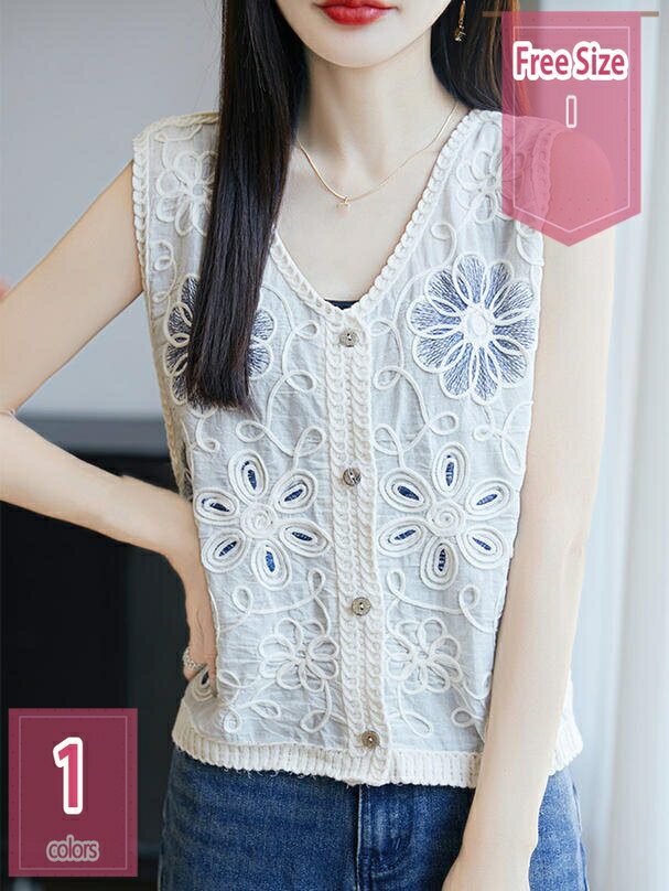 500円OFFクーポン ベスト レディース 夏 ニット編み レイヤード 前開き サマー トップス 可愛い ノースリーブ カーディガン レース 薄手 透かし彫り カジュアル ジレ チョッキ きれいめ 体型カバー 花柄 刺 着せ 通勤 ファッション holosbird-goods1